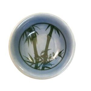 Siam Celadon Bamboo Design Ceramic Sauce Dipping Bowl Wood Ash Glaze Handmade